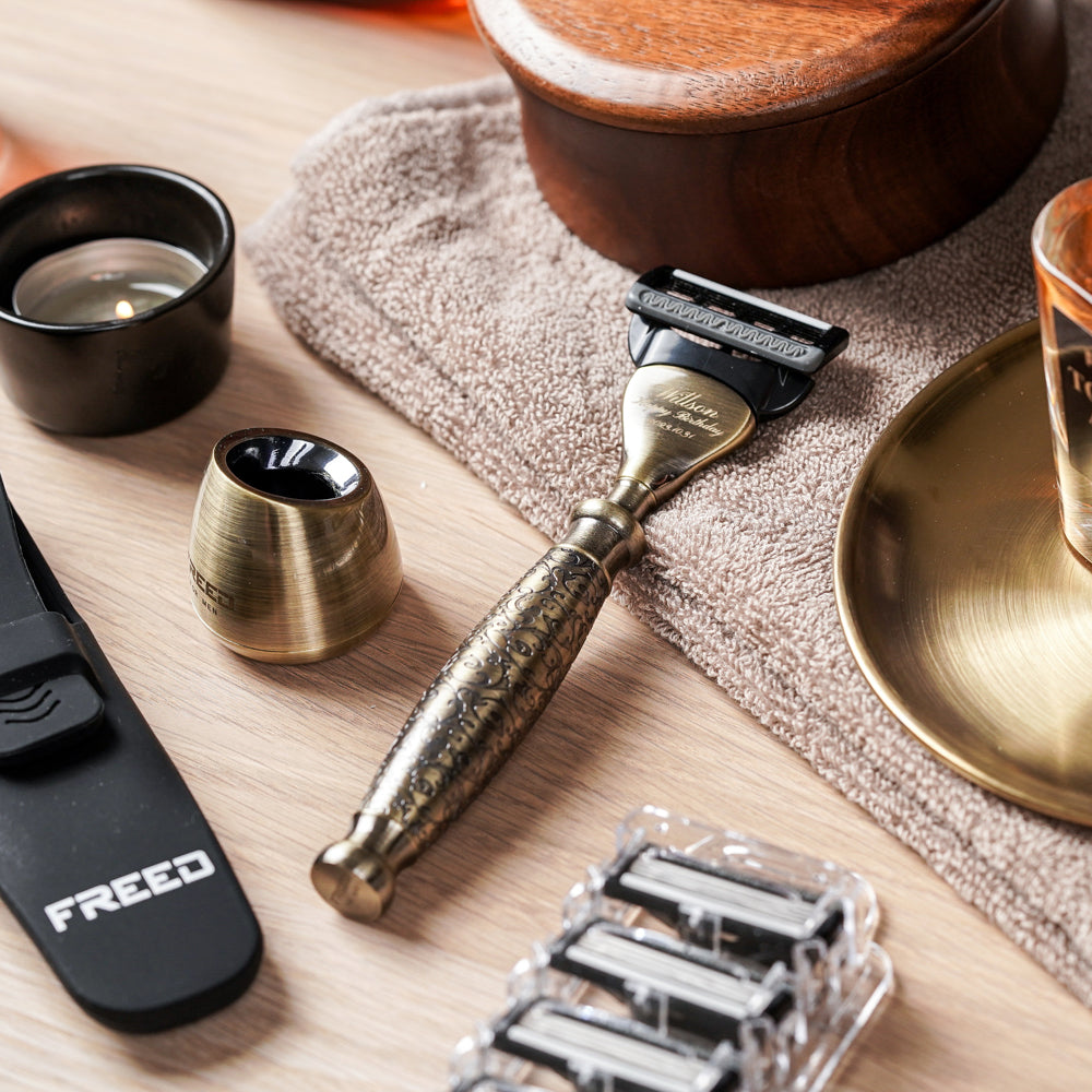 【蝕刻系列】五刀式刮鬍刀 - 仿古銅蝕刻雕花