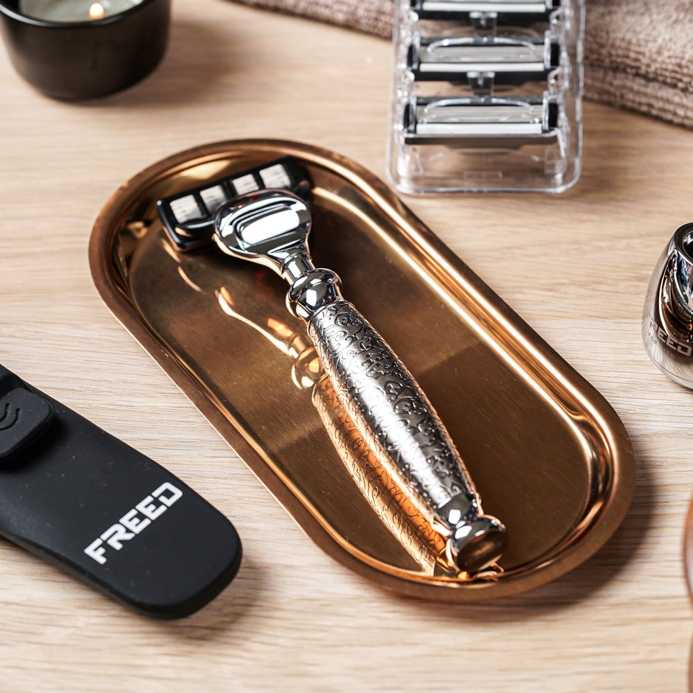 【蝕刻系列】五刀式刮鬍刀 - 蝕刻雕花鍍鎳版