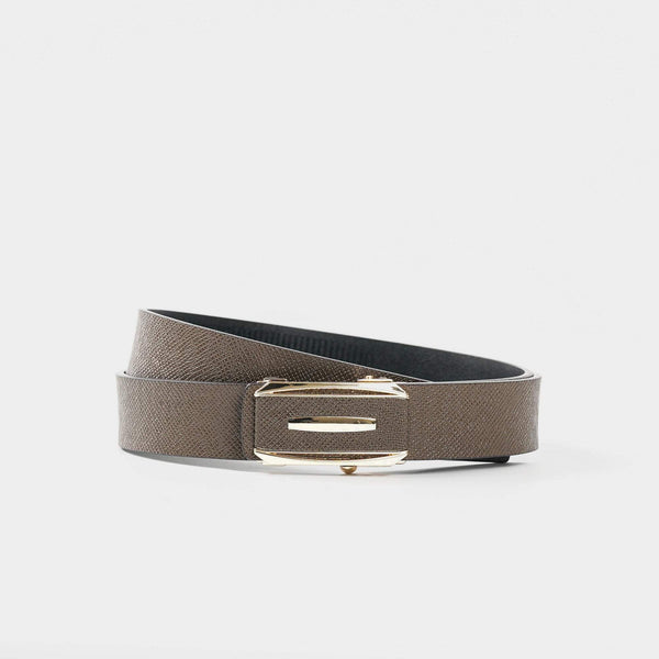 【FREED】方形金色扣商務休閒頭層牛皮自動皮帶 - 咖啡色 - FREED