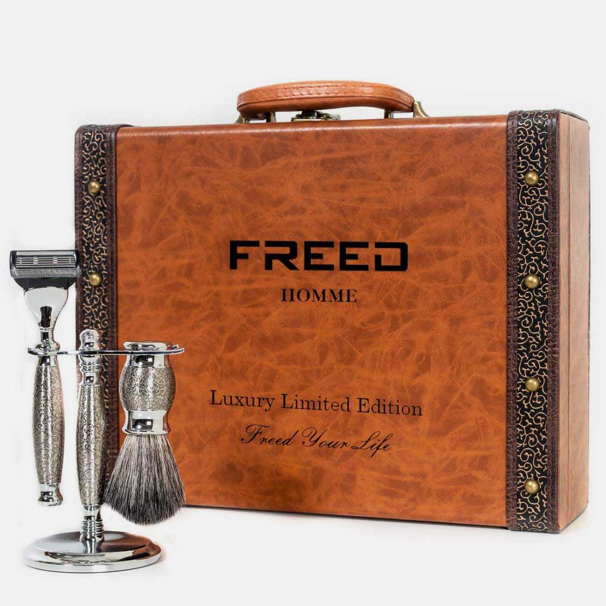 【兩週年紀念款】 豪華典藏版刮鬍刀禮盒 - 蝕刻雕花鍍鎳版 - FREED