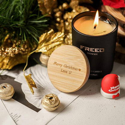 竹製杯蓋，木質色，側拍，聖誕裝飾。FREED 客製化刻字