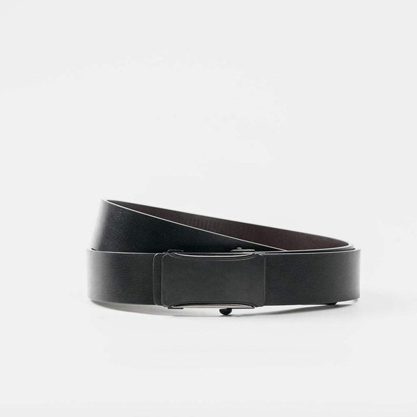 【FREED】極簡霧黑方扣商務休閒頭層牛皮自動皮帶 - 黑色 - FREED