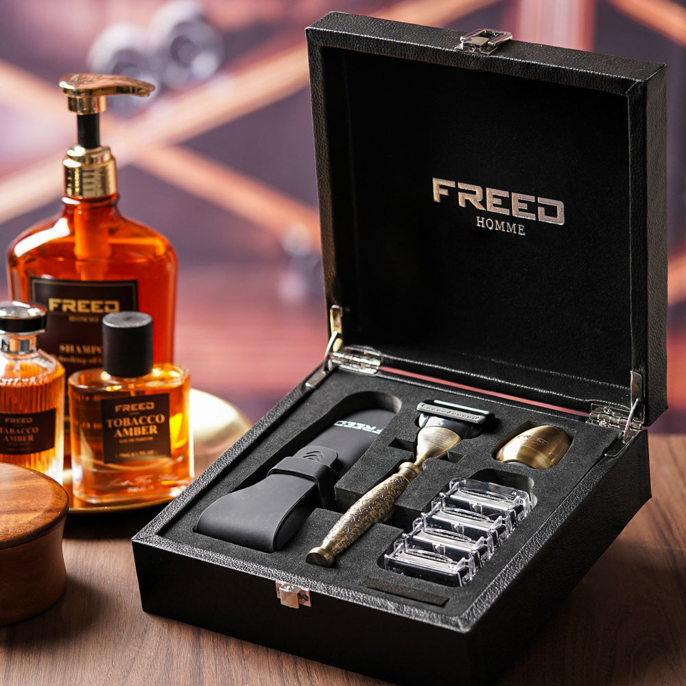 【FREED】尊爵四件組刮鬍刀禮盒 -仿古銅蝕刻雕花