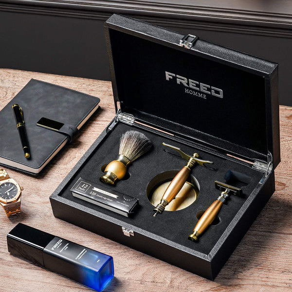 【FREED】雙刃式古銅刮鬍刀豪華禮盒四件組 - 阿波羅 - FREED