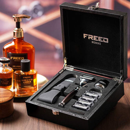經典禮盒，尊爵五刀刮鬍刀組，FREED 客製化刻字。