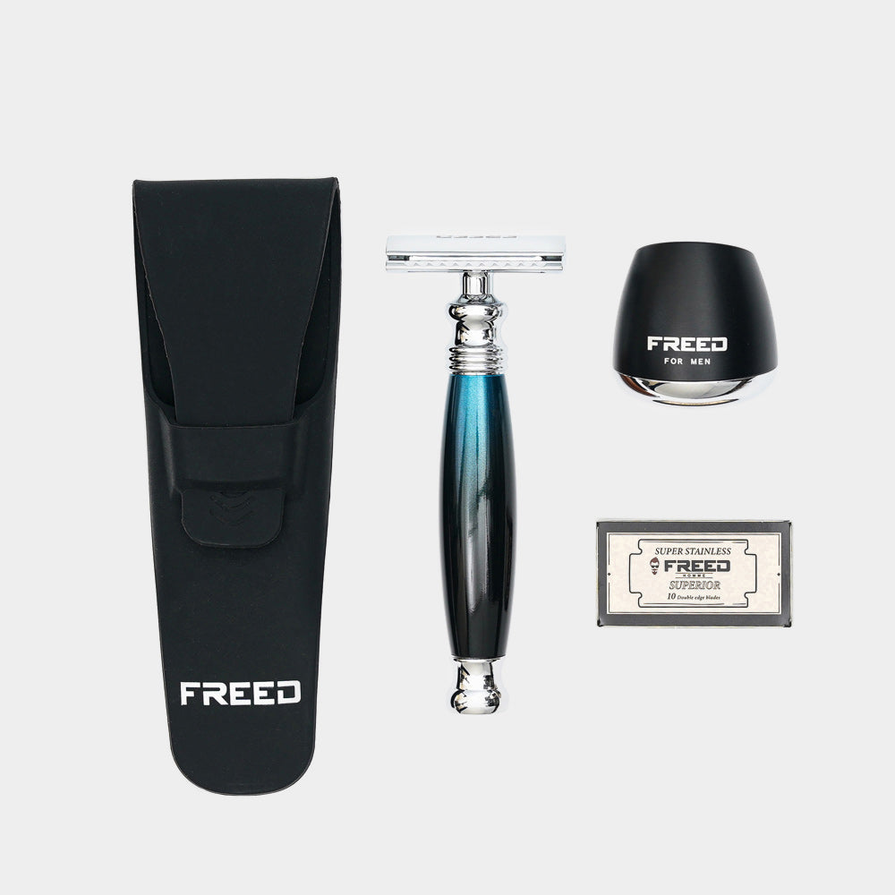 【FREED】尊爵四件組雙刃刮鬍刀禮盒 - 銀河藍