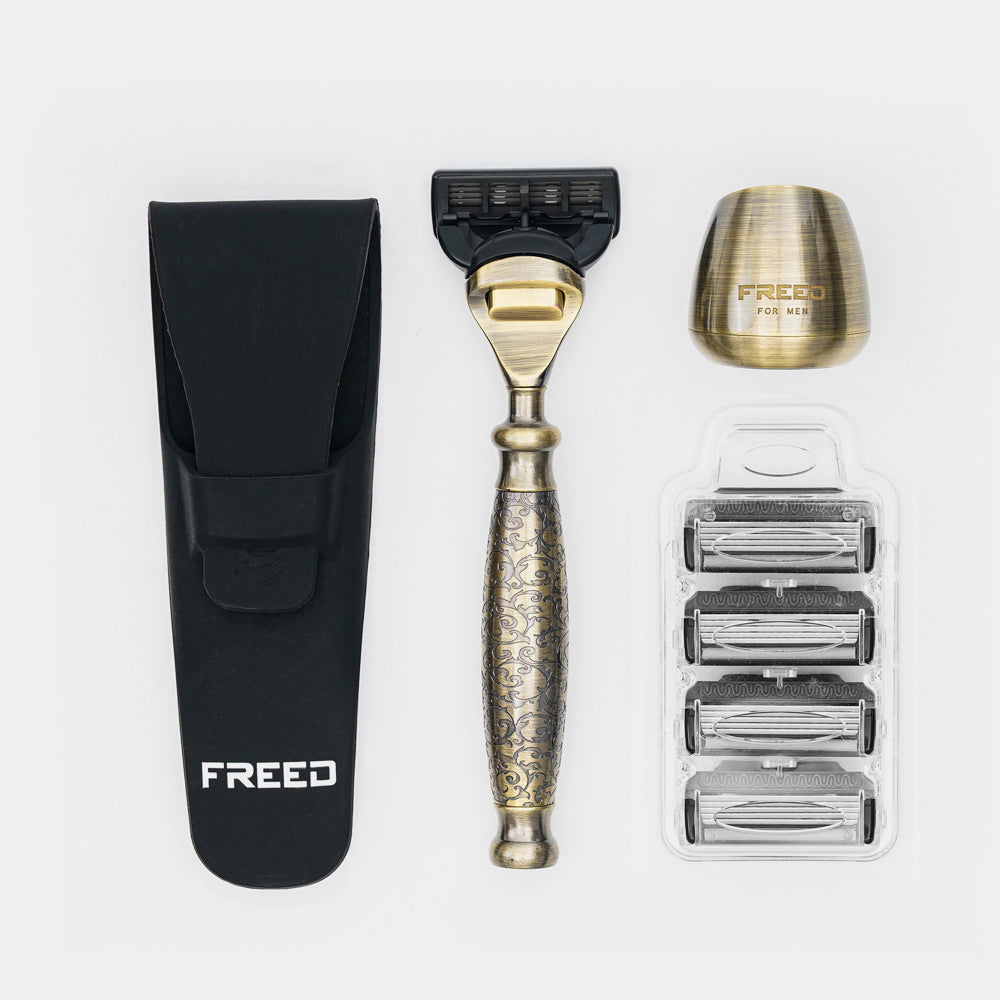 【FREED】尊爵四件組刮鬍刀禮盒 -仿古銅蝕刻雕花