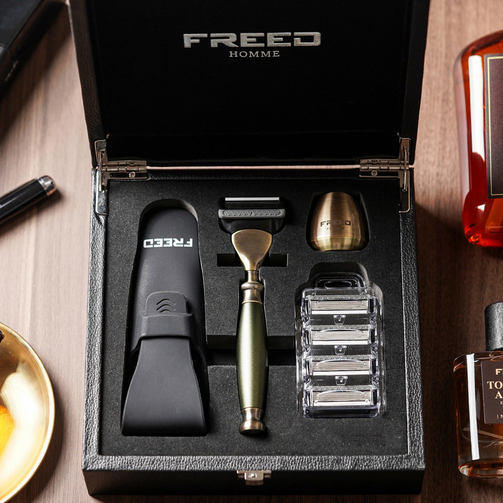 【FREED】古銅系列尊爵四件組五刀式刮鬍刀禮盒 - 大地綠