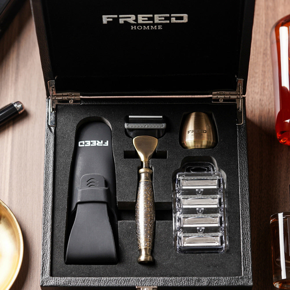 【FREED】尊爵四件組刮鬍刀禮盒 -仿古銅蝕刻雕花