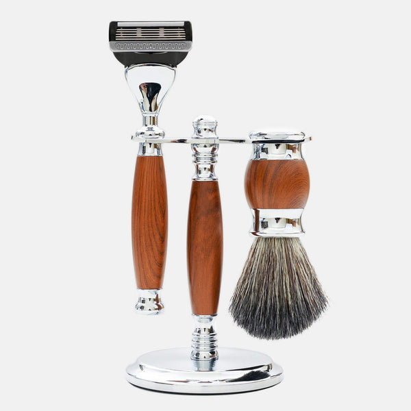 五刀式刮鬍刀豪華禮盒四件組 - 仿胡桃木 - FREED