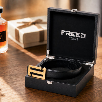 【FREED】金色/黑色扣頭 荔枝紋真皮皮帶
