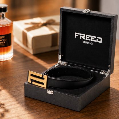 【FREED】金色/黑色扣頭 細紋真皮皮帶