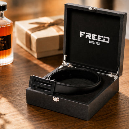 【FREED】金色/黑色扣頭 細紋真皮皮帶