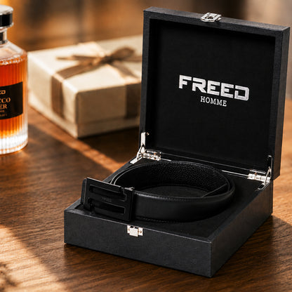 【FREED】金色/黑色扣頭 十字紋真皮皮帶