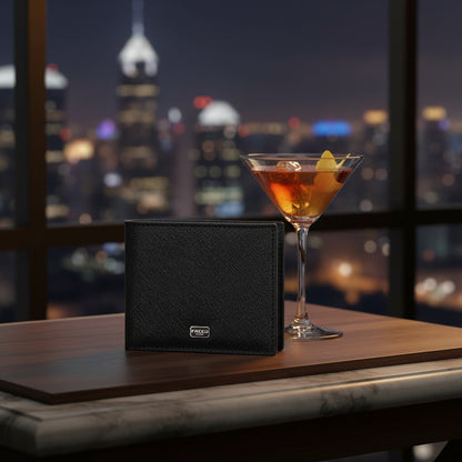 黑色Saffiano十字紋，桌上與雞尾酒，FREED 客製化刻字