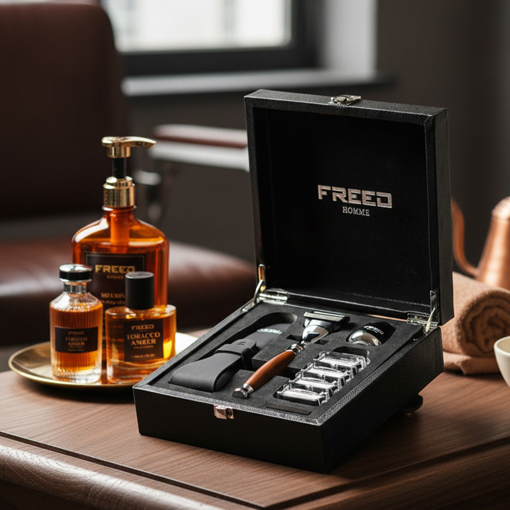 FREED尊爵禮盒，仿胡桃木握柄，PREMIUM系列，FREED客製化刻字。