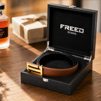 【FREED】金色/黑色扣頭 細紋雙色超纖維皮帶