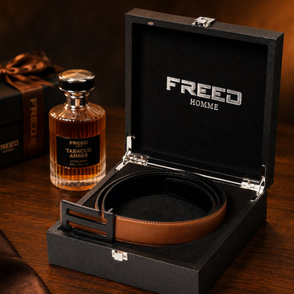 【FREED】金色/黑色扣頭 細紋雙色超纖維皮帶