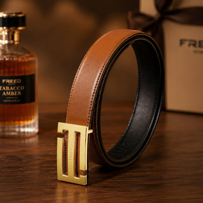 【FREED】金色/黑色扣頭 細紋雙色超纖維皮帶