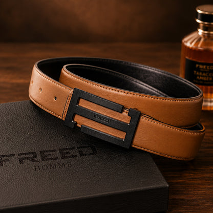 【FREED】金色/黑色扣頭 細紋雙色超纖維皮帶