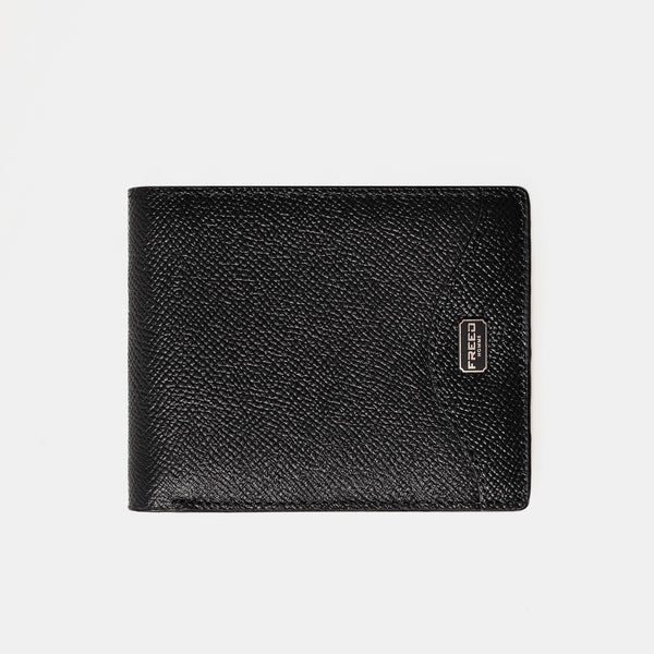 經典Epsom粒面真皮短夾-黑色，FREED客製化刻字