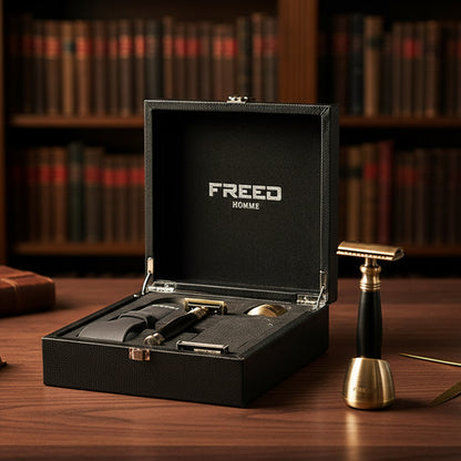 【FREED】古銅系列尊爵四件組雙刃式刮鬍刀禮盒 - 極致黑 商品情境展示