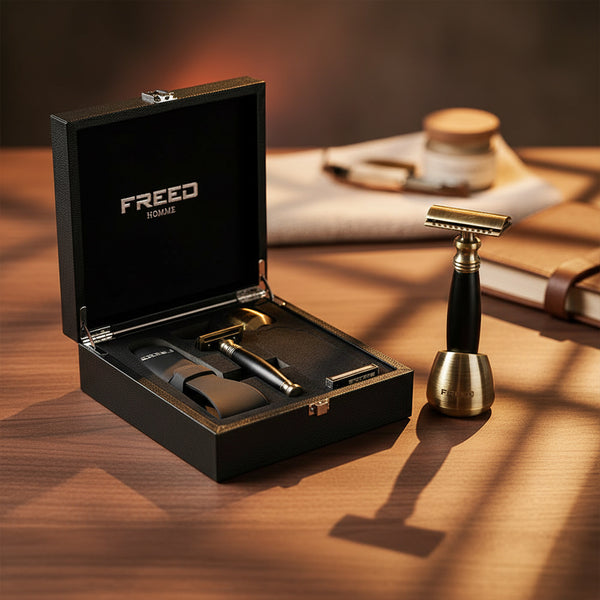 【FREED】古銅系列尊爵四件組雙刃式刮鬍刀禮盒 - 極致黑 細節展示