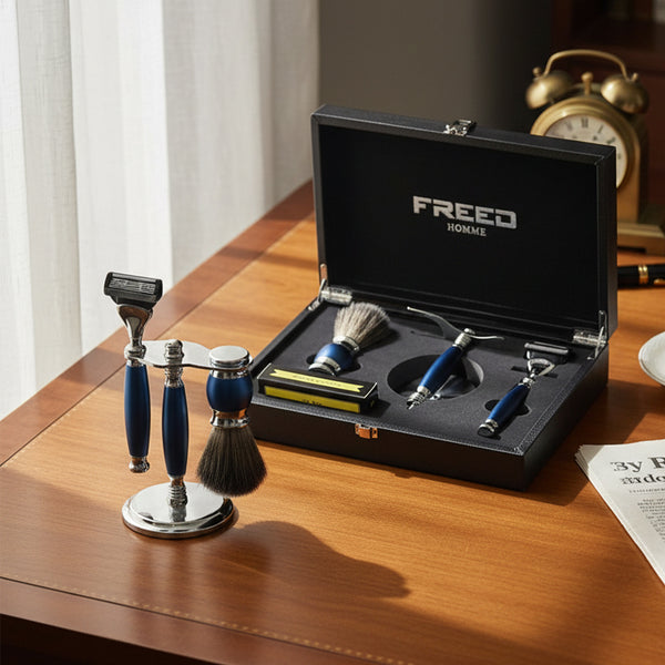 五刀式 刮鬍刀豪華禮盒四件組 - 時尚藍