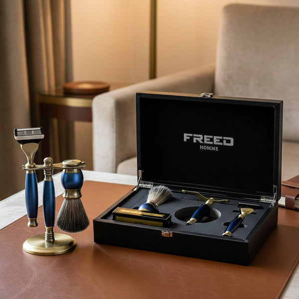 帝王藍古銅，五刀式刮鬍刀，豪華禮盒，FREED 客製化刻字