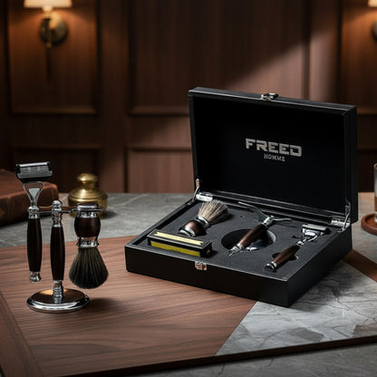 FREED 五刀式刮鬍刀豪華禮盒四件組 - 馬鞍棕 商品情境展示