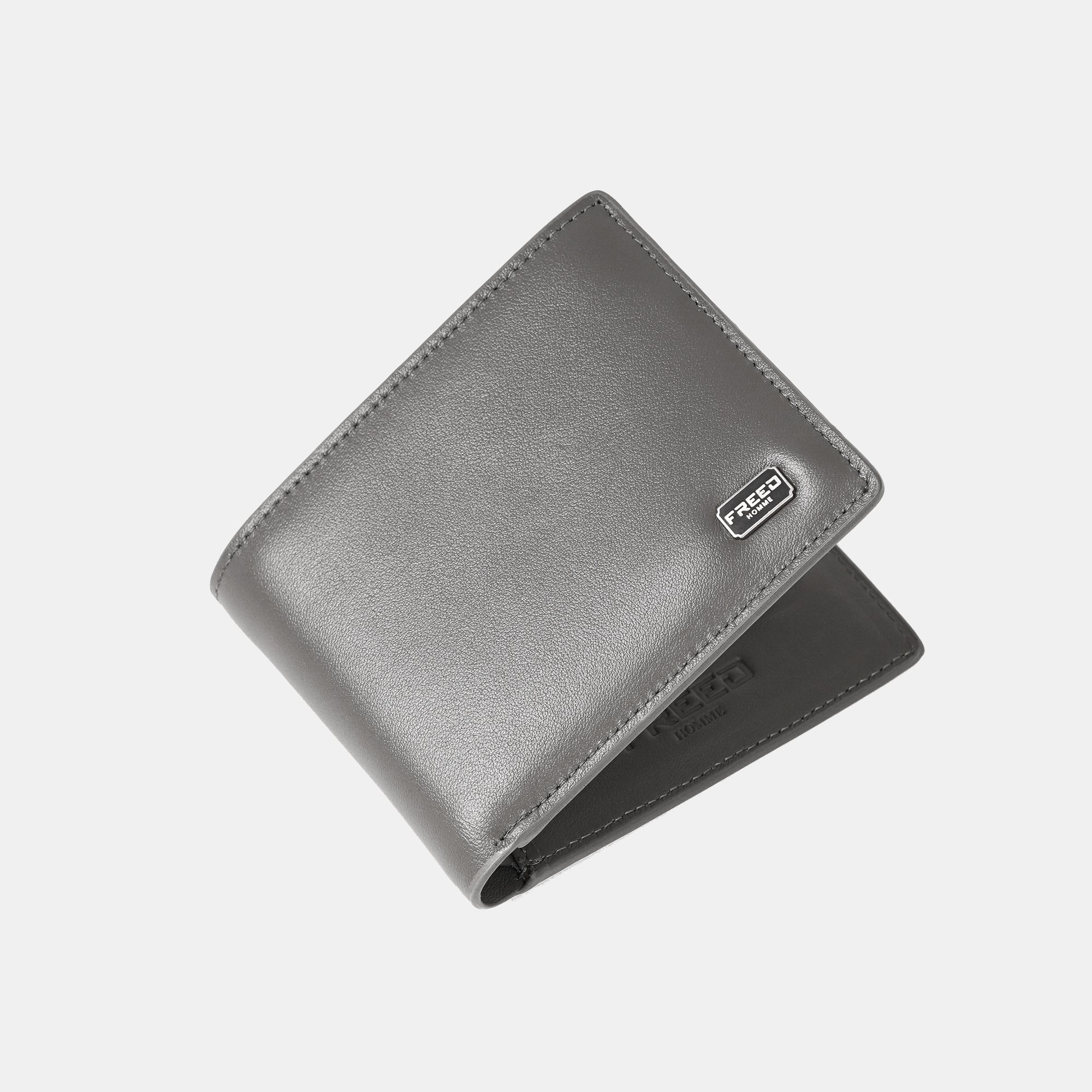 【FREED】紳士極潤頭層納帕(Nappa)真皮短夾 - 鉑金灰