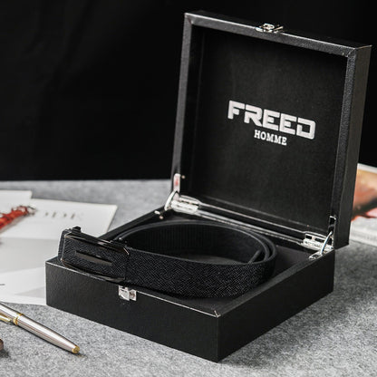 【FREED】仿蛇紋黑邊方形扣頭商務休閒頭層牛皮自動皮帶