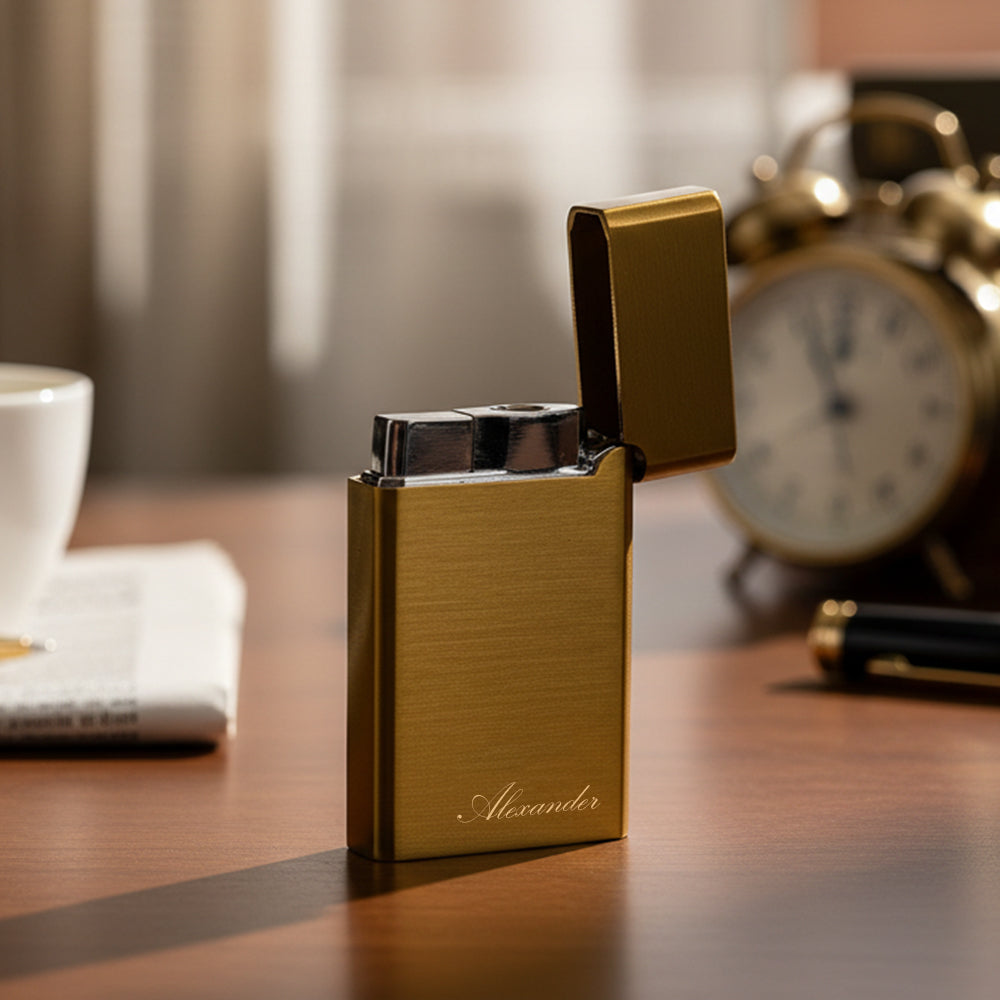 【FREED】金屬拉絲微光瓦斯打火機 - 古銅金