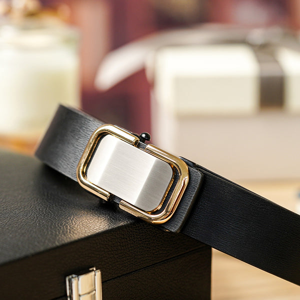 【FREED】幾何造型素面商務真皮自動皮帶 - 金色