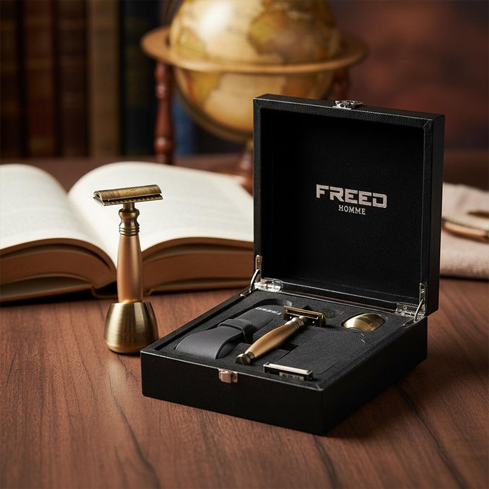 【FREED】古銅系列尊爵四件組雙刃式刮鬍刀禮盒 - 阿波羅 商品情境展示