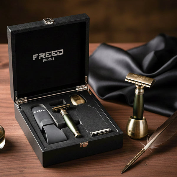 【FREED】古銅系列尊爵四件組雙刃式刮鬍刀禮盒 - 大地綠 細節展示