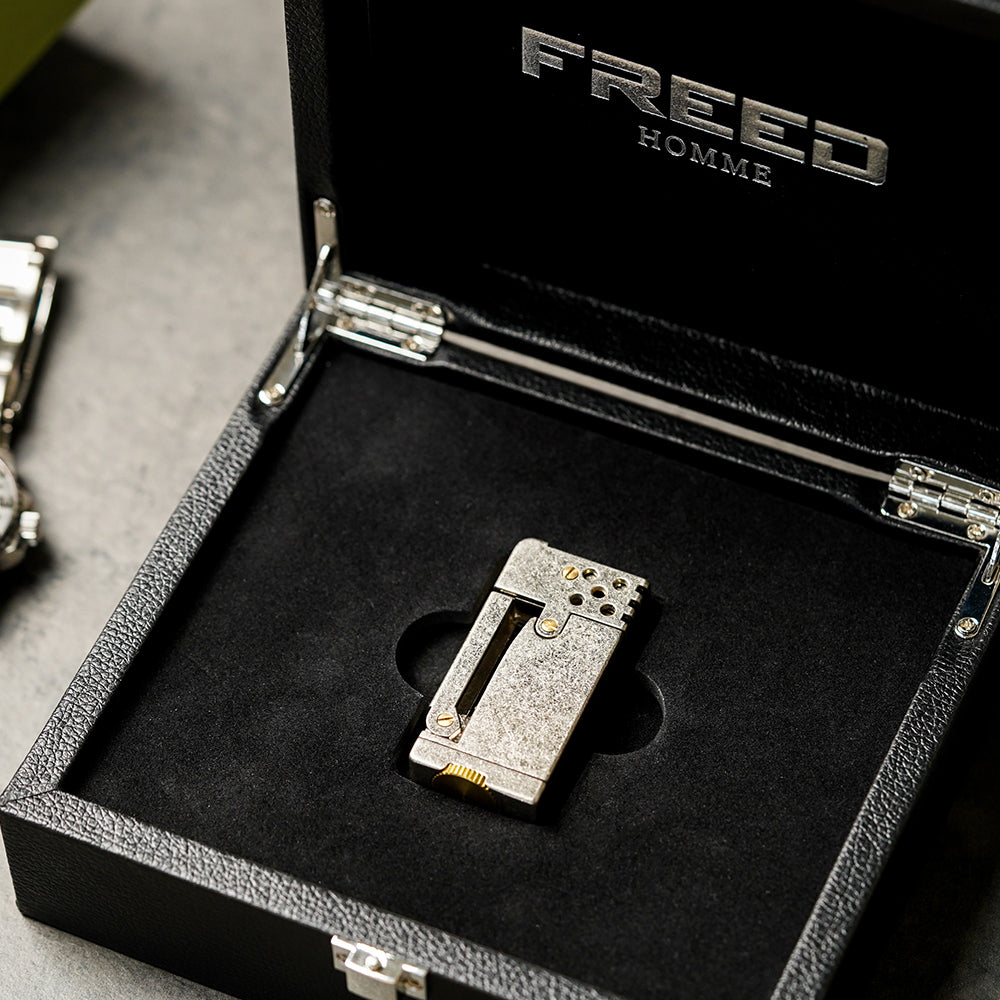【FREED】仿舊古銀滾花按壓銅殼煤油打火機