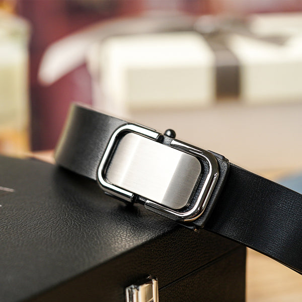 【FREED】幾何造型素面商務真皮自動皮帶 - 槍色