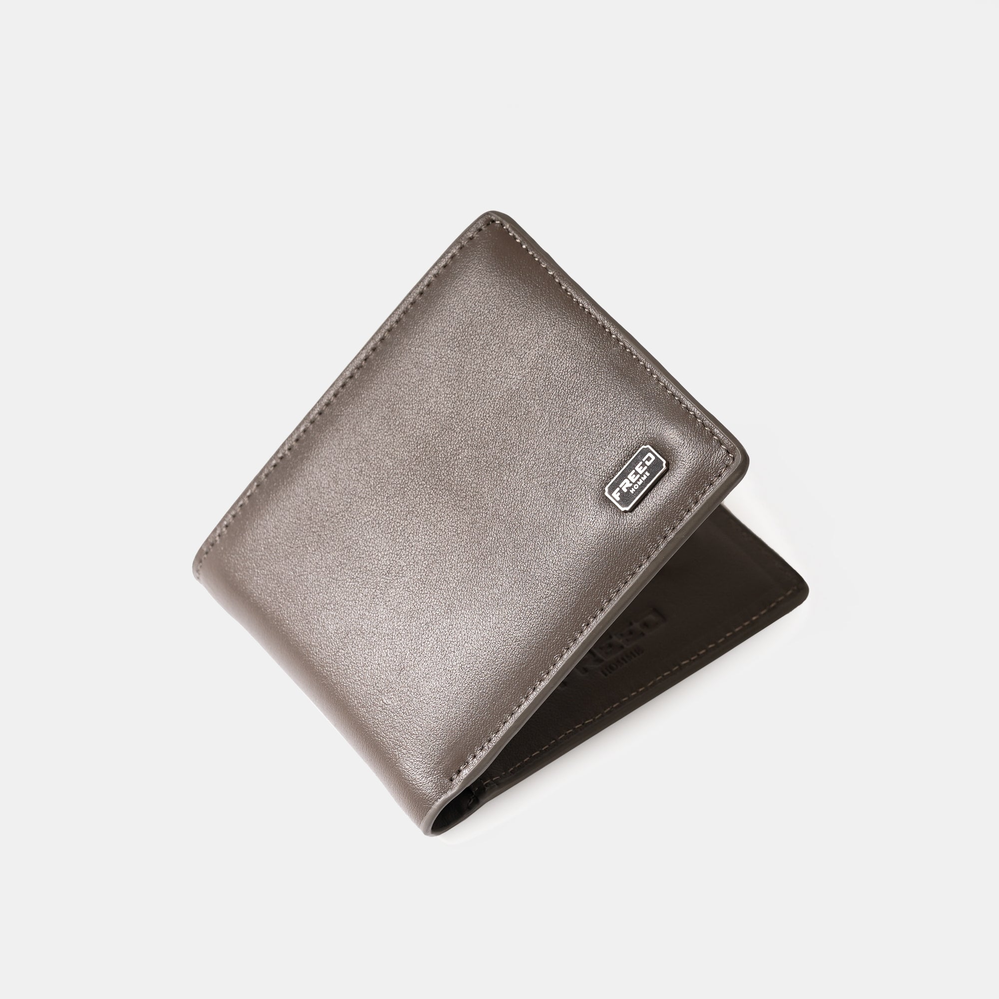 【FREED】紳士極潤頭層納帕(Nappa)真皮短夾 - 鈦光灰
