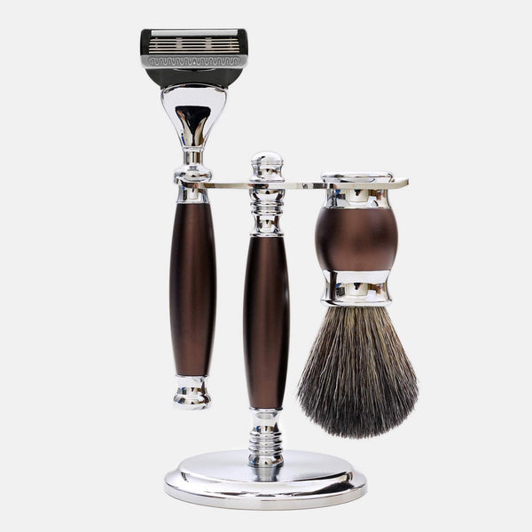 五刀式刮鬍刀豪華禮盒四件組 - 馬鞍棕 - FREED
